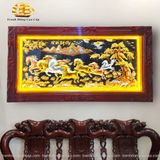  Tranh đồng Mã đáo thành công đồng vàng dát vàng bạc, khung đục 90x170cm 