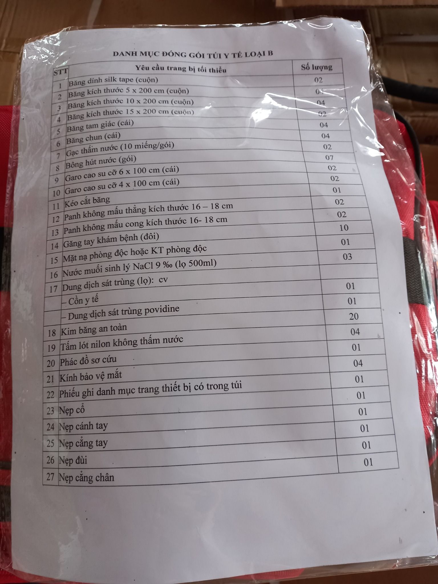Túi sơ cứu y tế loại B