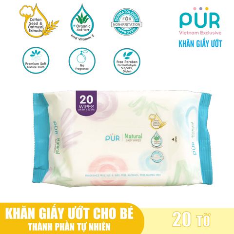  KHĂN GIẤY ƯỚT PUR CHIẾT XUẤT NHA ĐAM ORGANIC CHO BÉ 