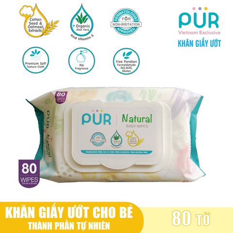  KHĂN GIẤY ƯỚT PUR CHIẾT XUẤT NHA ĐAM ORGANIC CHO BÉ 