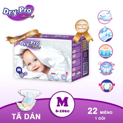  Combo Tã/bỉm dán Dry-Pro M22 (6kg-10kg) + tặng 1 gói khăn ướt Pur 80 tờ cho bé 