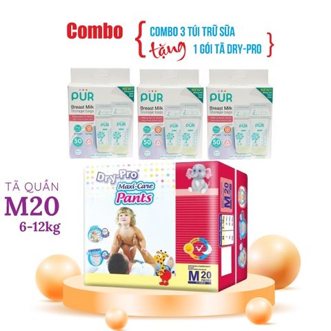  Combo 3 hộp Túi trữ sữa Pur (50 túi/hộp) + tặng 1 gói tã bỉm cho bé 