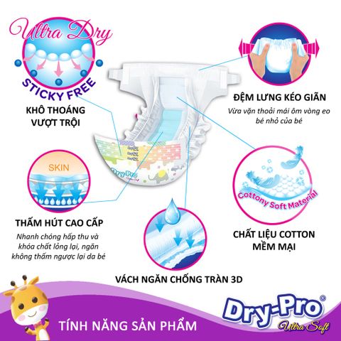  Combo Tã/bỉm dán Dry-Pro L20 (9kg-13kg) + tặng 1 gói khăn ướt Pur 80 tờ cho bé 