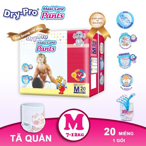  Combo Tã/bỉm quần Dry-Pro M20 (7kg-12kg) + tặng 1 gói khăn ướt Pur 80 tờ cho bé 