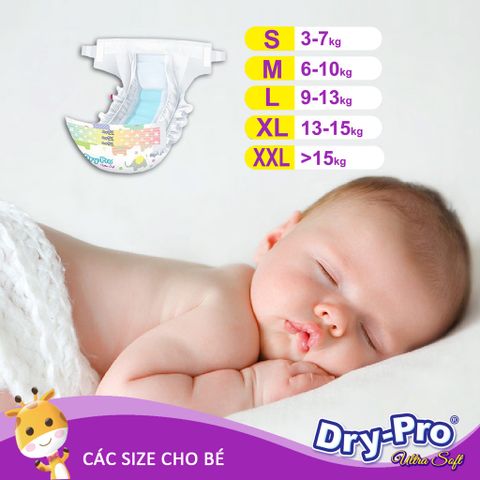  Combo Tã/bỉm dán Dry-Pro L20 (9kg-13kg) + tặng 1 gói khăn ướt Pur 80 tờ cho bé 