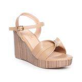 Sandal nữ Hanatabi quai nơ đính đá Đế Xuồng Pu Vân Gỗ siêu nhẹ cao 9cm mã HNSDX9F1019 (Size 35 -> 39)