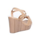 Sandal nữ Hanatabi quai nơ đính đá Đế Xuồng Pu Vân Gỗ siêu nhẹ cao 9cm mã HNSDX9F1019 (Size 35 -> 39)