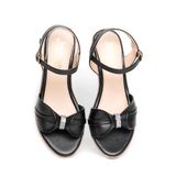 Sandal nữ Hanatabi quai nơ đính đá Đế Xuồng Pu Vân Gỗ siêu nhẹ cao 9cm mã HNSDX9F1019 (Size 35 -> 39)