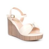 Sandal nữ Hanatabi quai nơ đính đá Đế Xuồng Pu Vân Gỗ siêu nhẹ cao 9cm mã HNSDX9F1019 (Size 35 -> 39)