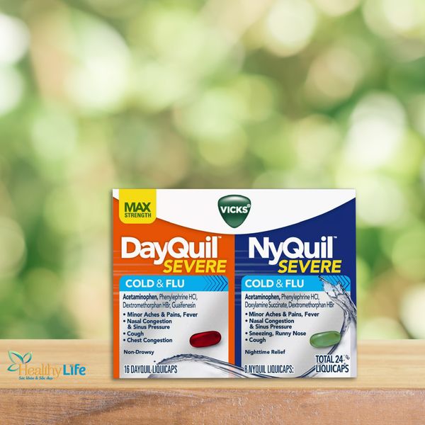  Viên uống trị ho cảm cúm Vicks DayQuil & NyQuil Severe Cold & Flu Relief Liquicaps - Acetaminophen - 24 viên. 