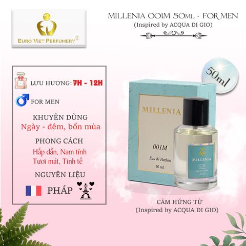  Nước hoa nam Euro Viet, MILLENIA 001M 50ml (Inspired by ACQUA DI GIO) 