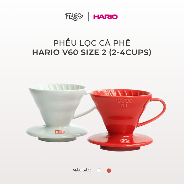  Phễu Lọc Cà Phê Hario V60 Size 2 (2-4cups) Nhựa Màu Trắng/Đỏ | VD-02 