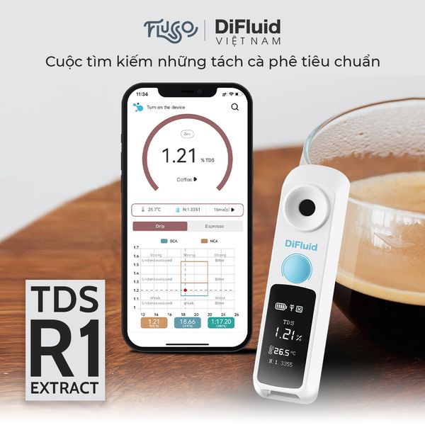  Máy đo TDS cà phê R1 DiFluid Extract - Khúc xạ kế đo chất rắn hòa tan trong cà phê 