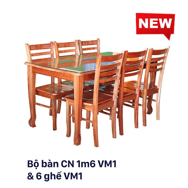 BỘ BÀN ĂN 1M6 VM1 + 6 GHẾ VM1