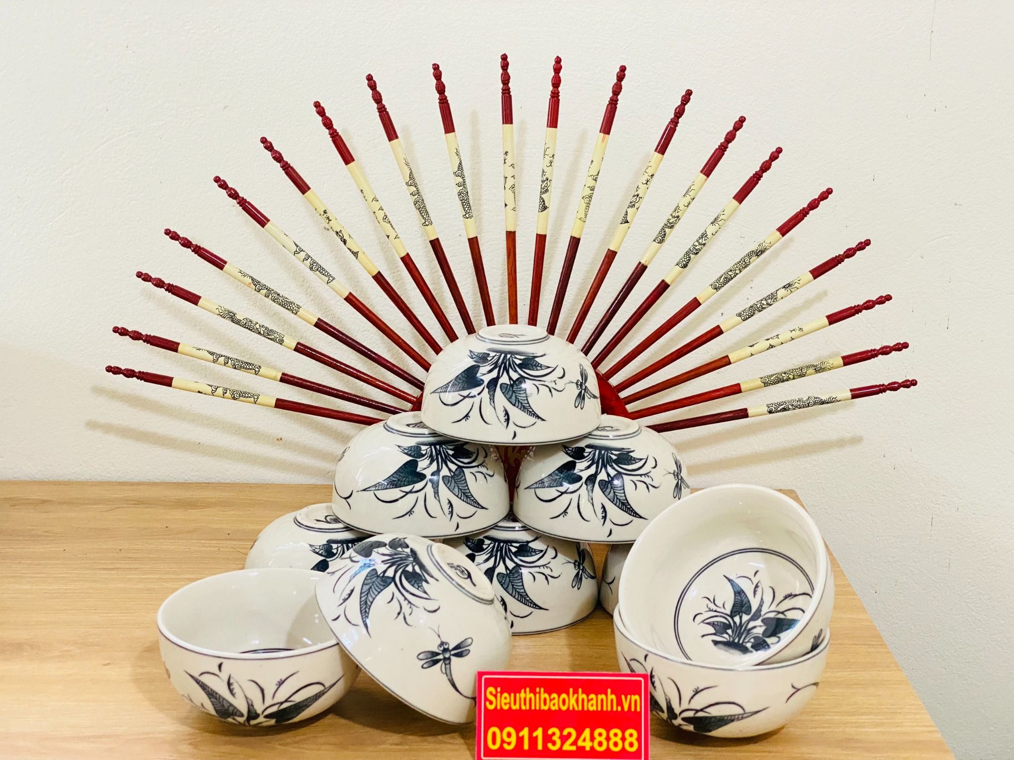 Bộ 10 Bát Cơm Hoa Tiết Cổ Xuất Xứ Bát Tràng