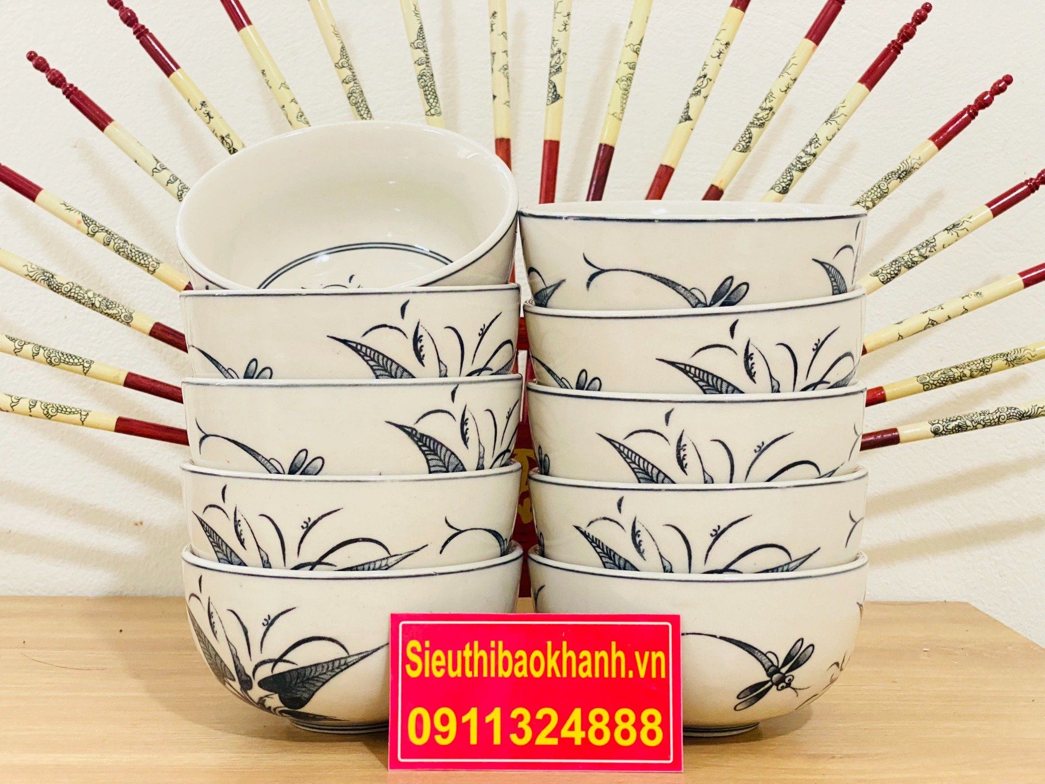 Bộ 10 Bát Cơm Hoa Tiết Cổ Xuất Xứ Bát Tràng