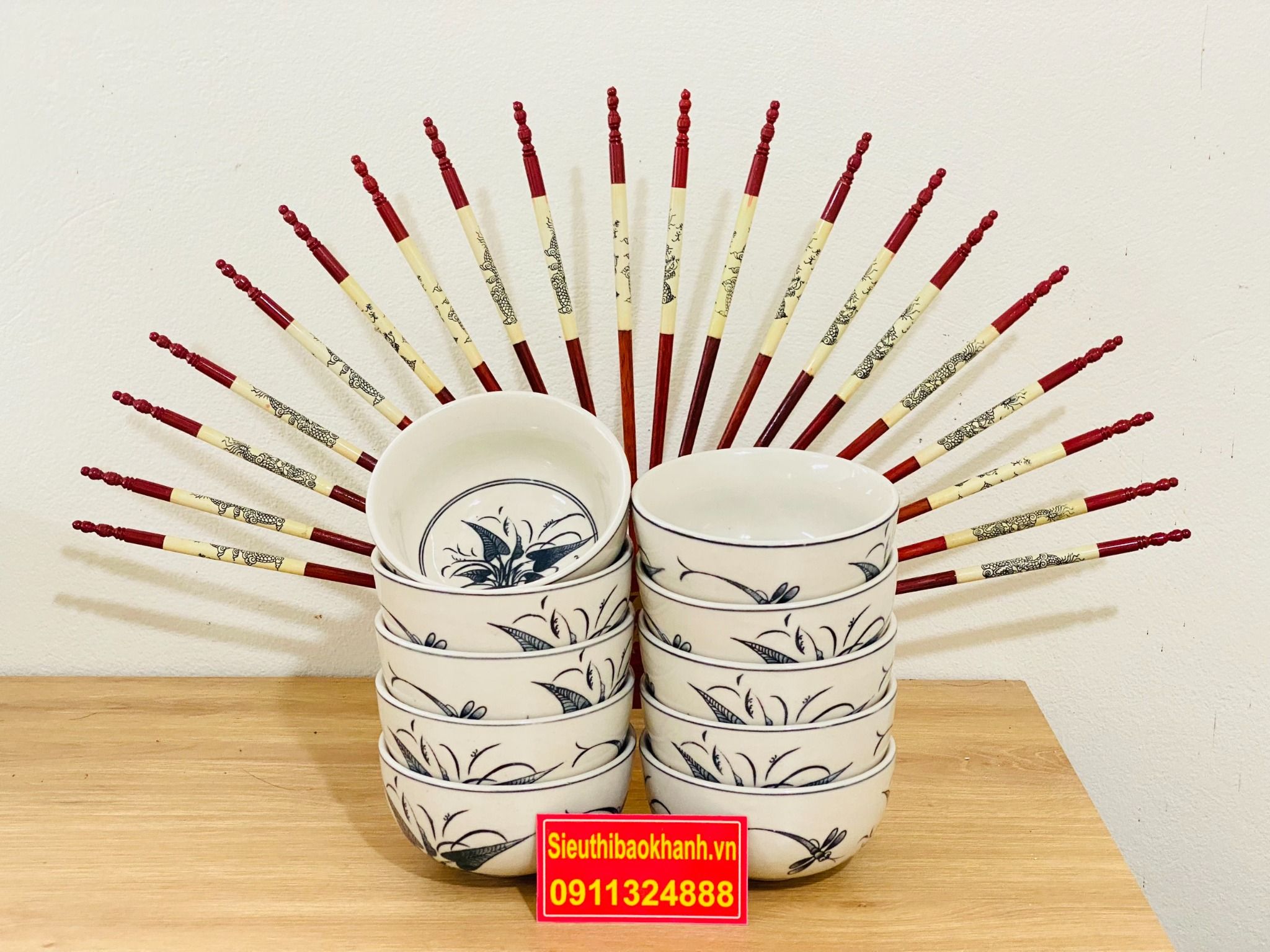 Bộ 10 Bát Cơm Hoa Tiết Cổ Xuất Xứ Bát Tràng