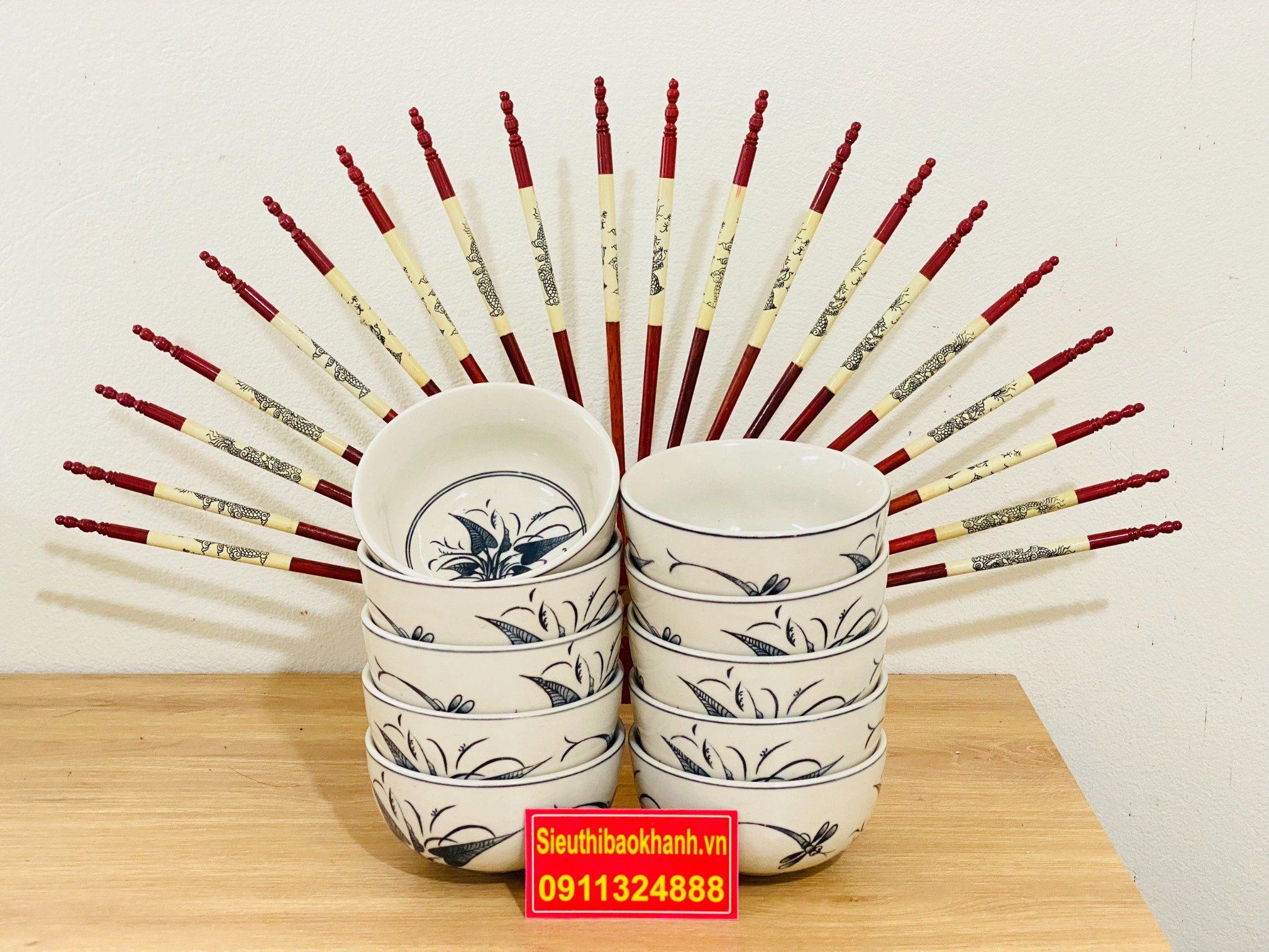 Bộ 10 Bát Cơm Hoa Tiết Cổ Xuất Xứ Bát Tràng