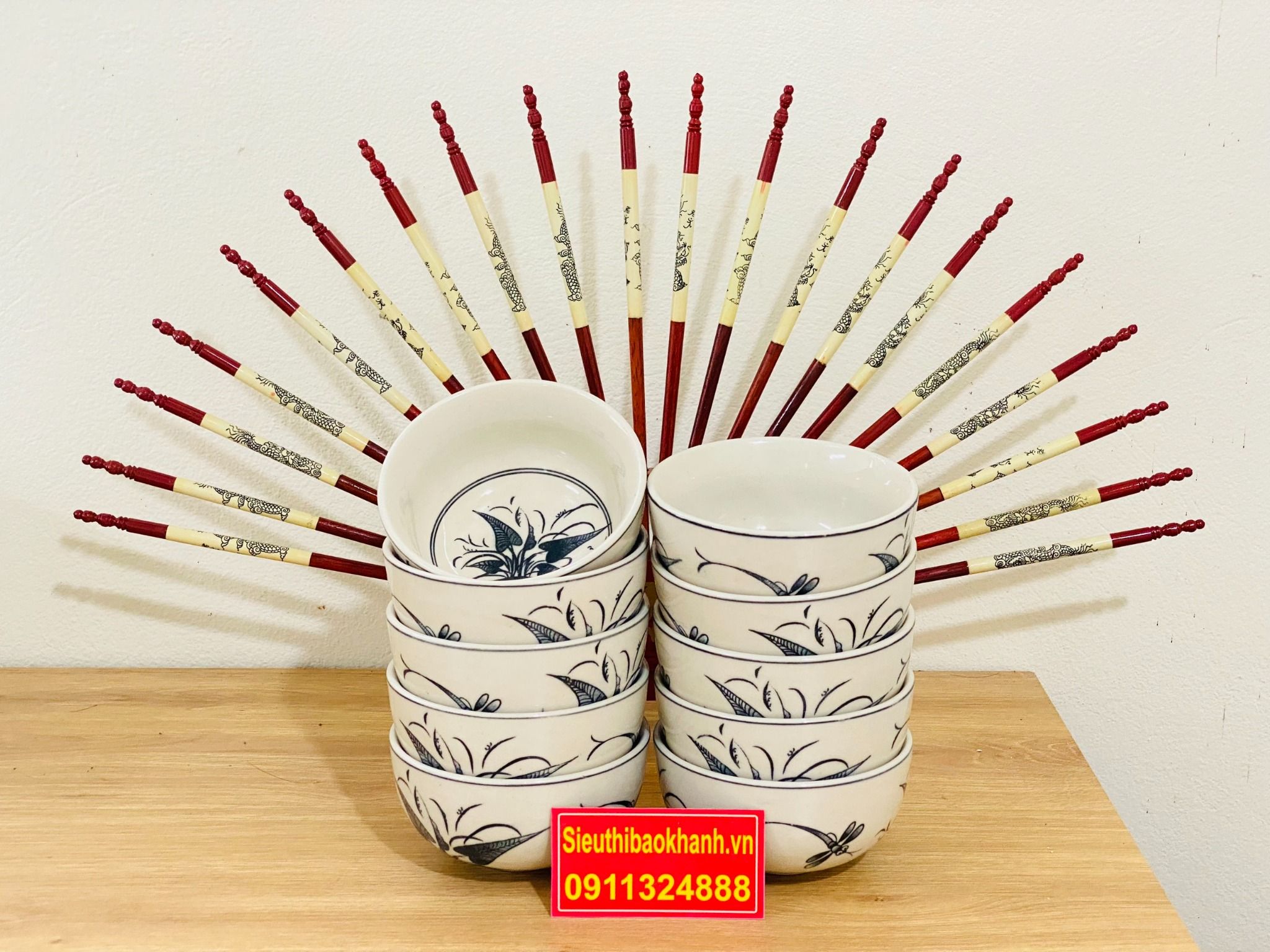 Bộ 10 Bát Cơm Hoa Tiết Cổ Xuất Xứ Bát Tràng