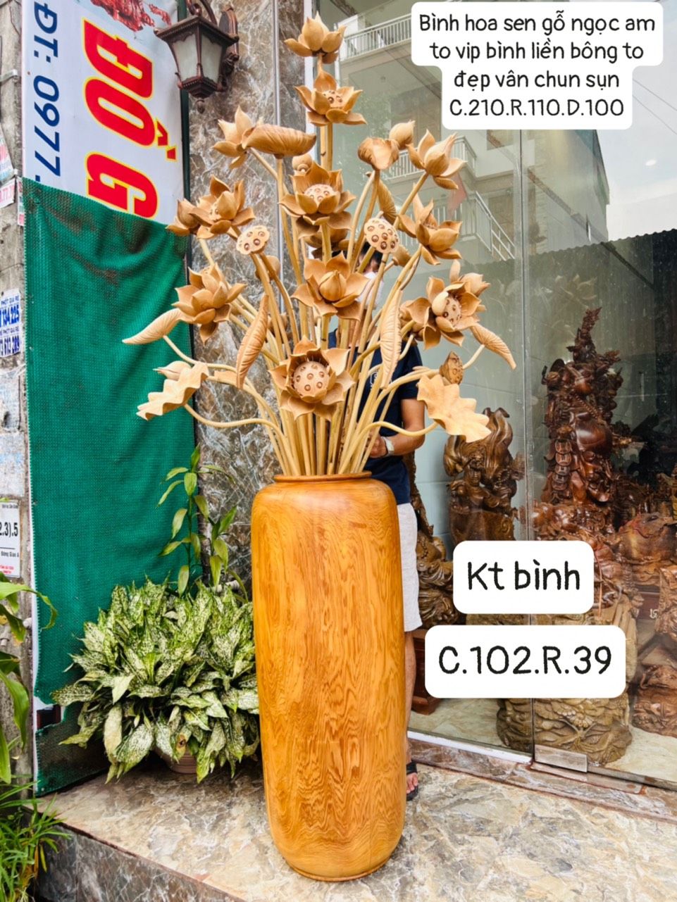 Bình hoa sen gỗ ngọc am thơm bình liền