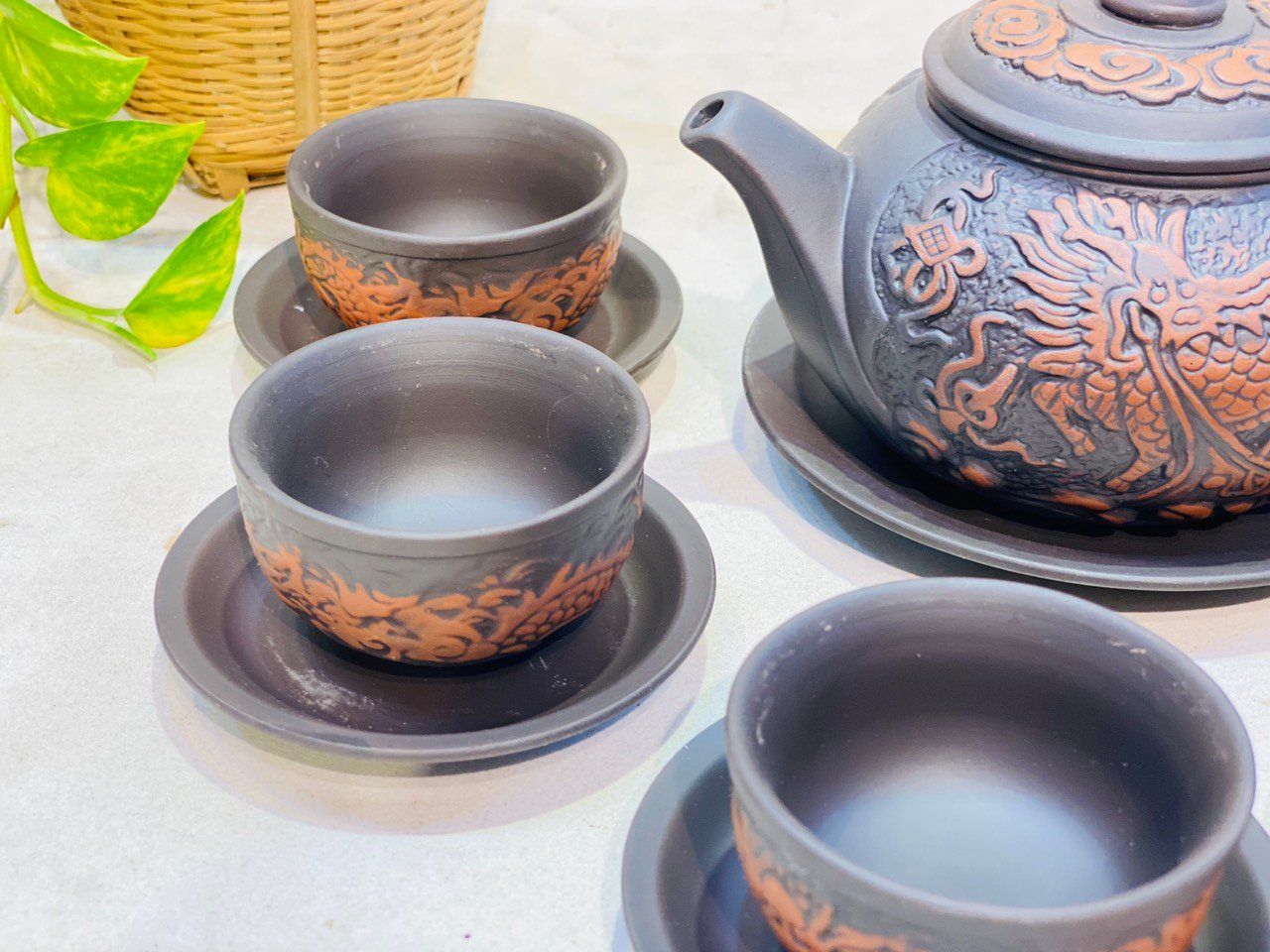 Bộ Ấm Tử Sa Long Mã Xuất Xứ Bát Tràng