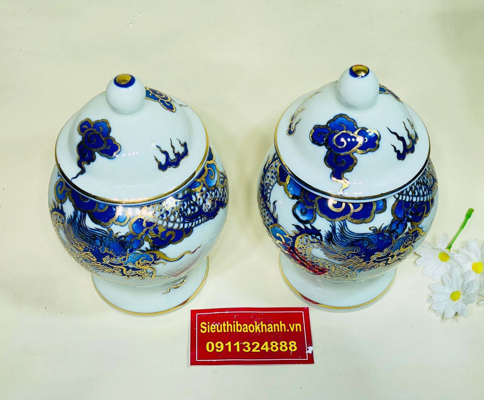 Cặp Chóe Sứ Men Trắng Họa Tiết Long Phụng