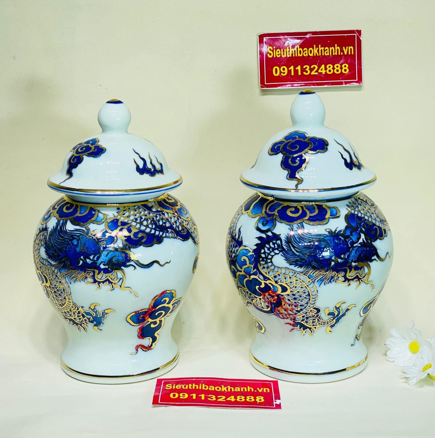 Cặp Chóe Sứ Men Trắng Họa Tiết Long Phụng