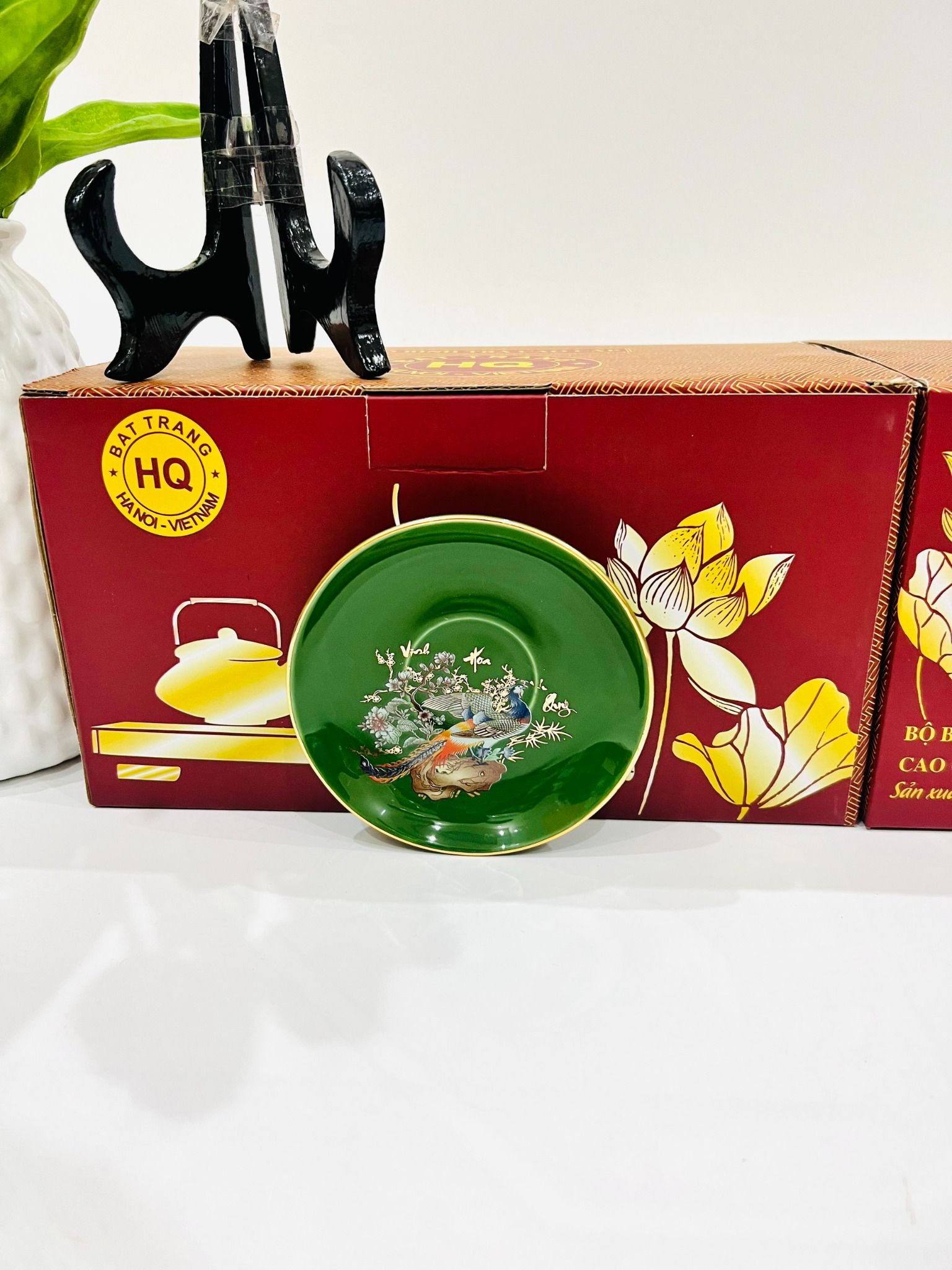 Bộ Ấm Chén Bát Tràng Cao Cấp Vinh Hoa Phú Quý Dáng Bầu Dẹt Dung Tích 500ml