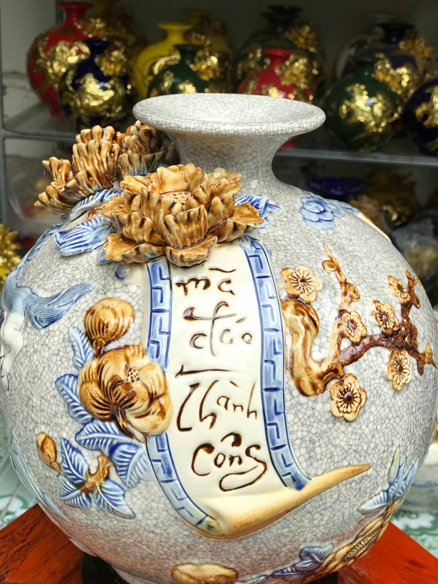 Bình Hút Lộc Bát Tràng Cao Cấp Men Rạn Mã Đáo Thành Công Cao 28cm
