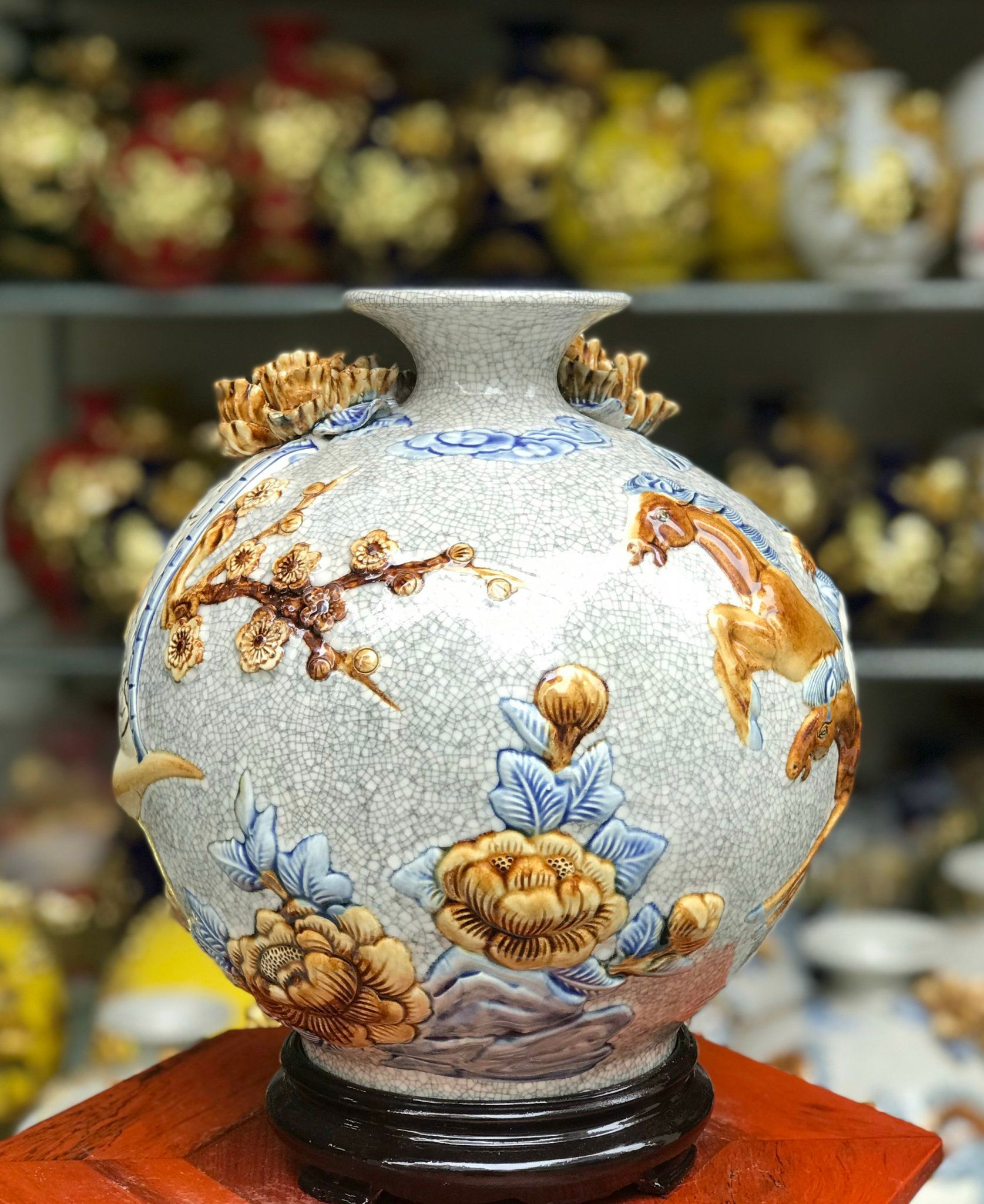 Bình Hút Lộc Bát Tràng Cao Cấp Men Rạn Mã Đáo Thành Công Cao 28cm