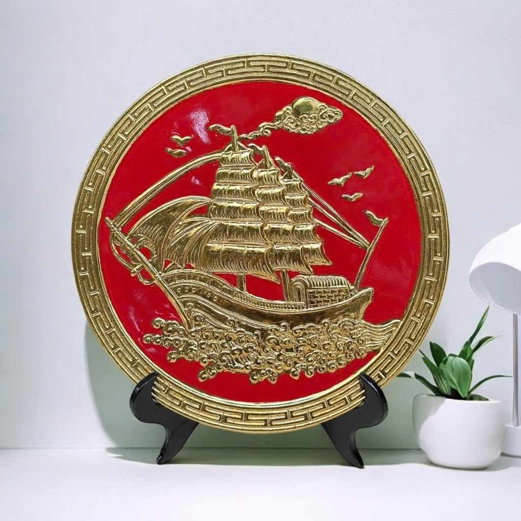 Tranh đĩa gốm sứ thuận buồm xuôi gió BKCECN-9104