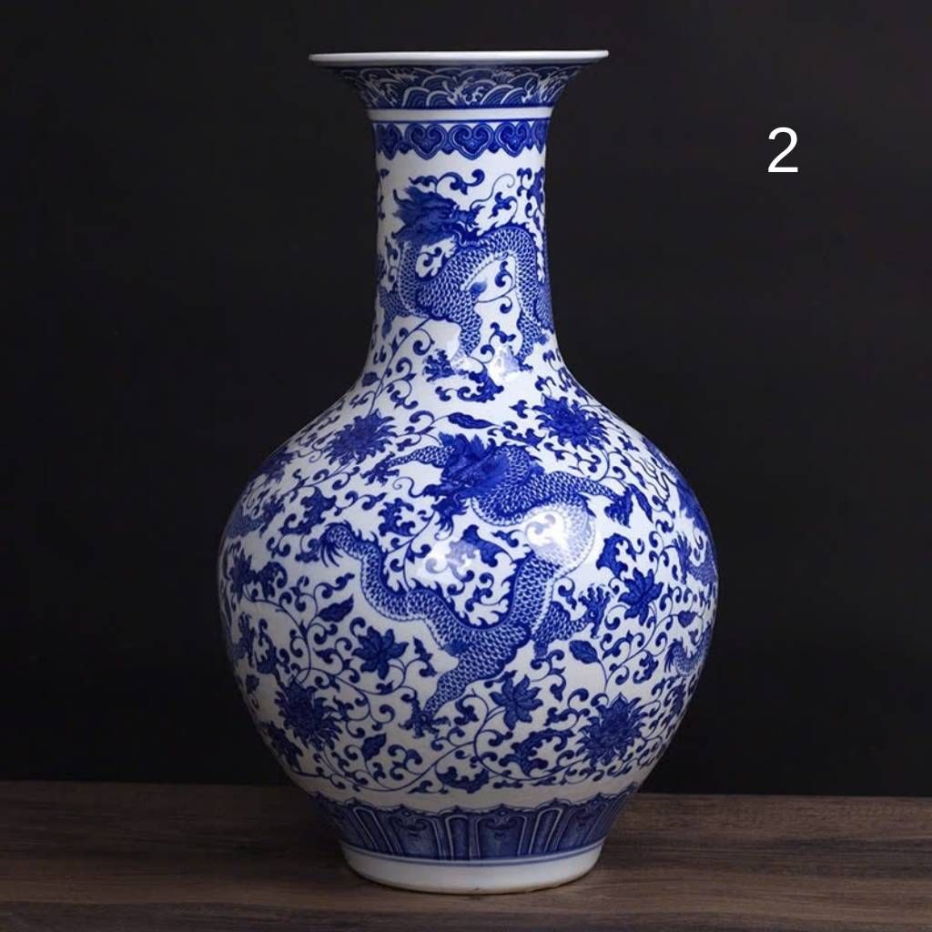 BÌNH GỐM HOA LAM VẼ RỒNG BKCECN-9129