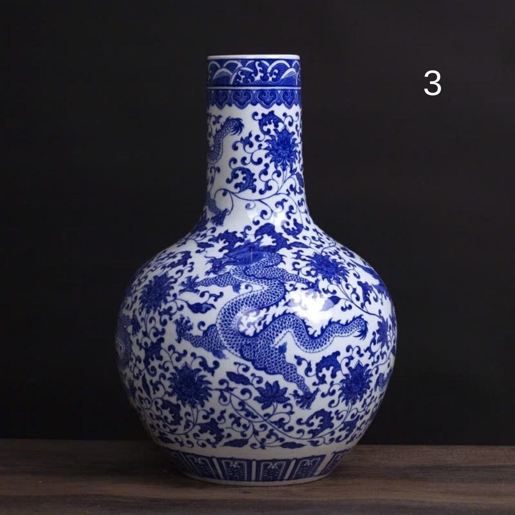 BÌNH GỐM HOA LAM VẼ RỒNG BKCECN-9129