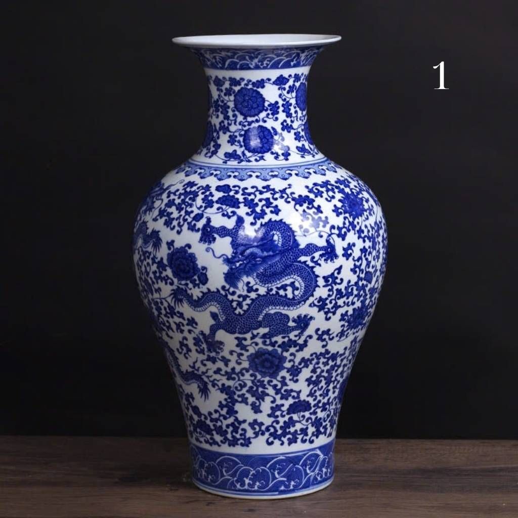 BÌNH GỐM HOA LAM VẼ RỒNG BKCECN-9129