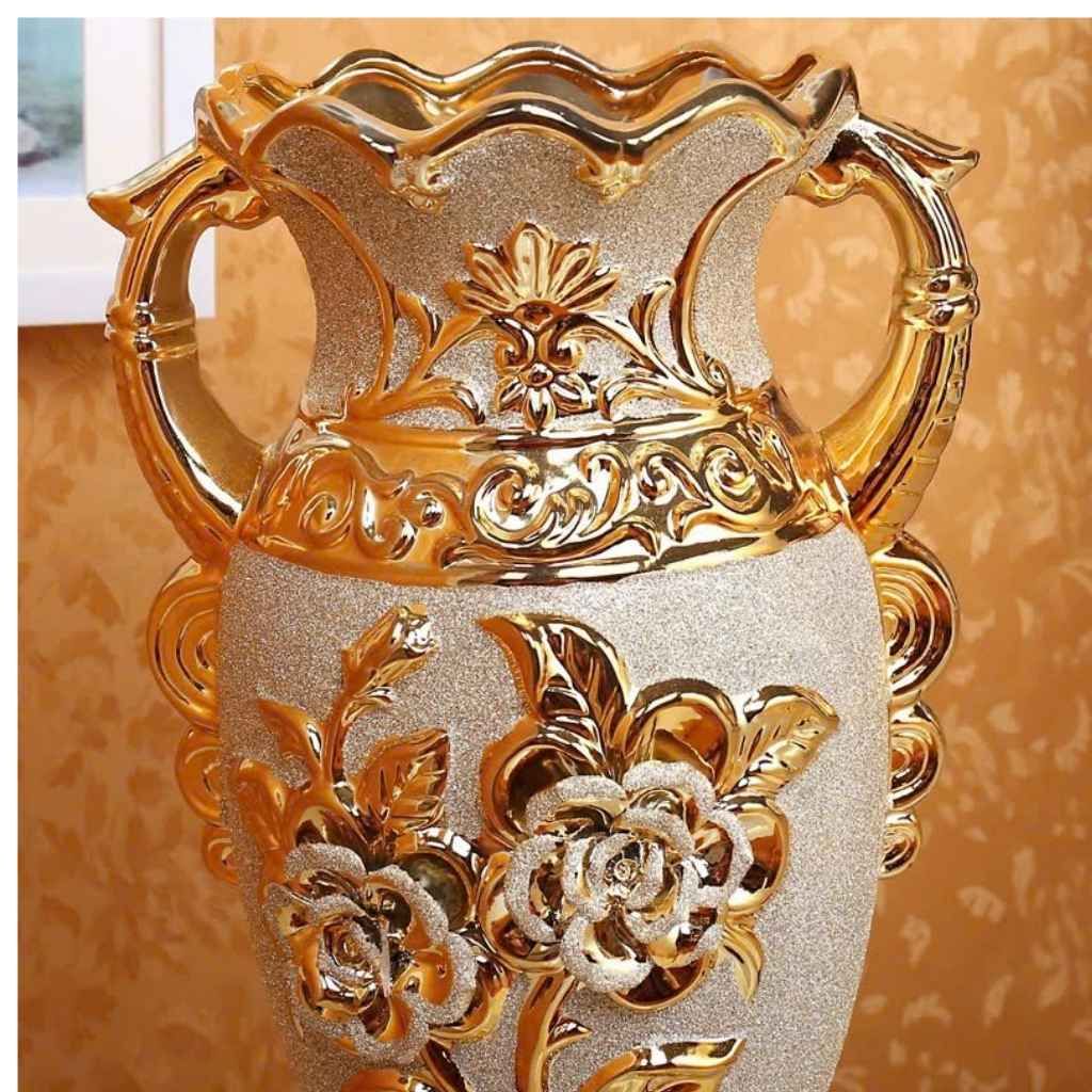 Bình gốm dát vàng hoa nổi BKCECN-9246