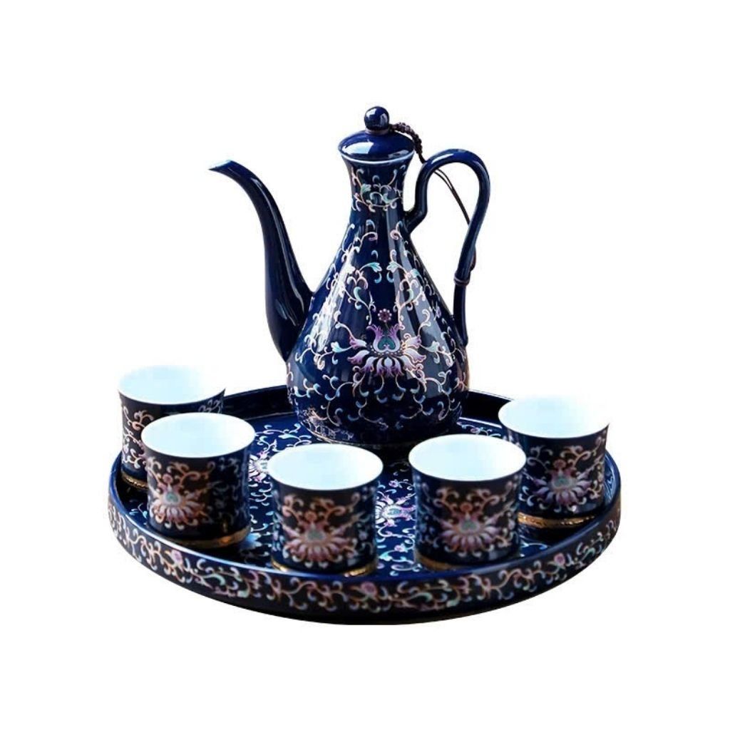 Bộ bình rót rượu men xanh hoa sen BKCECN-9248