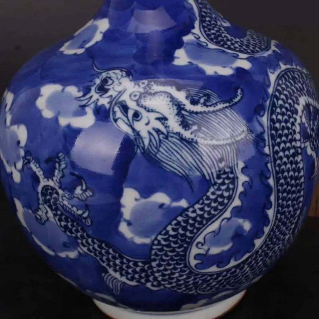 Bình gốm men lam vẽ rồng mây BKCECN-9253
