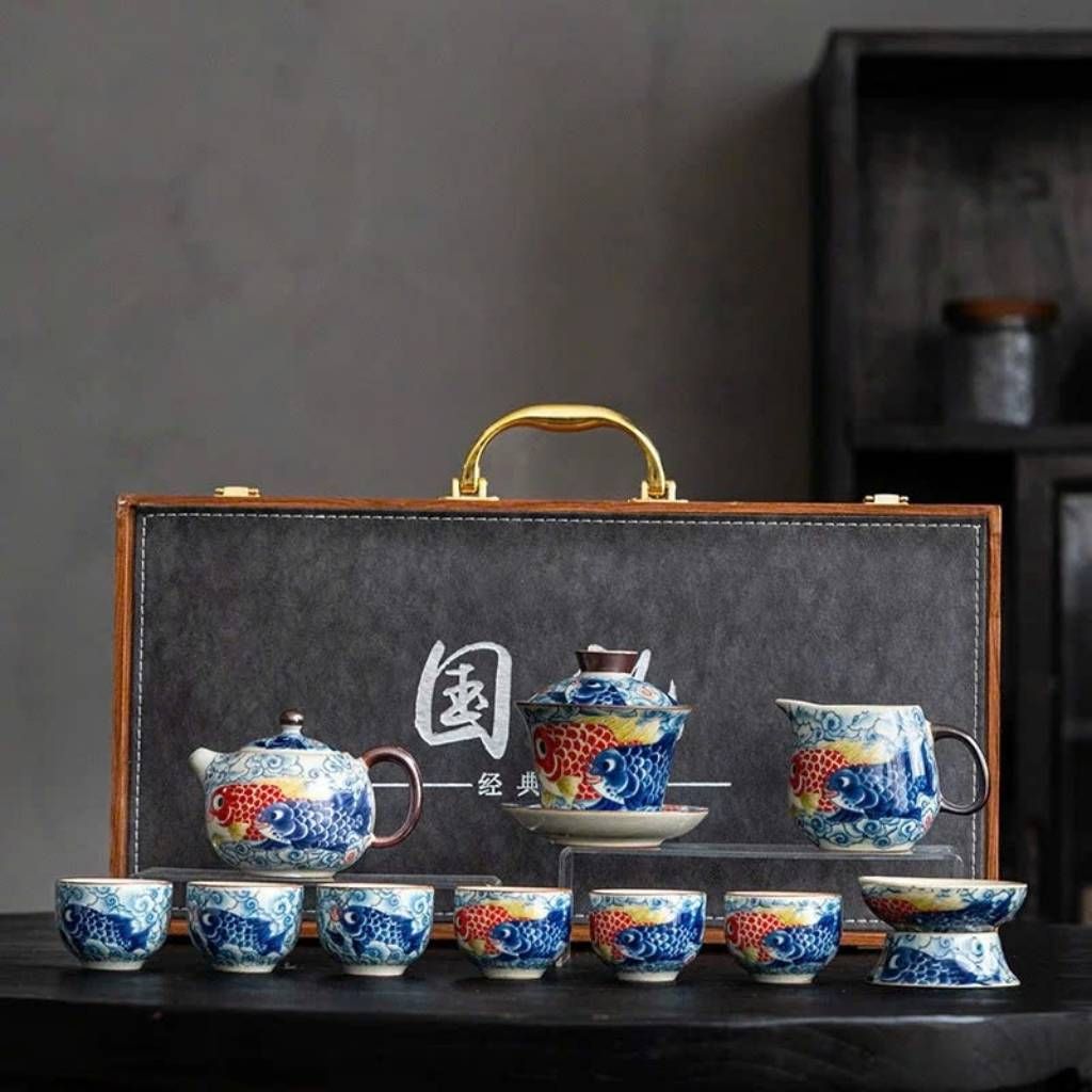 Bộ ấm chén họa tiết cá chép vượt vũ môn BKCECN-9261