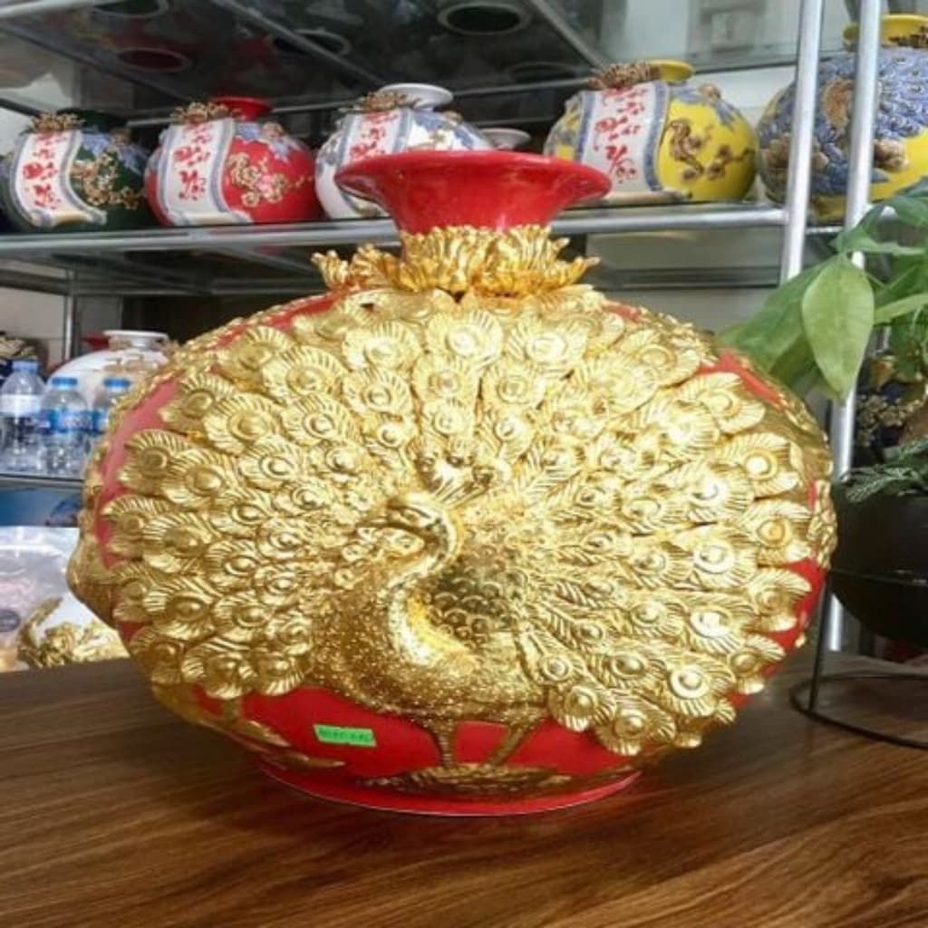 Bình hút lộc Công đào dát vàng BKCEVN-9007