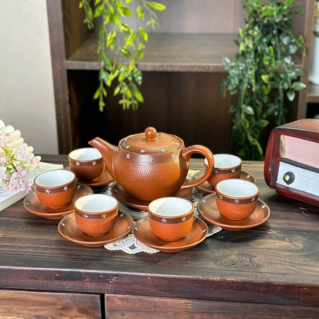 Bộ ấm chén gốm sứ bát tràng tử sa BKCEVN-9107
