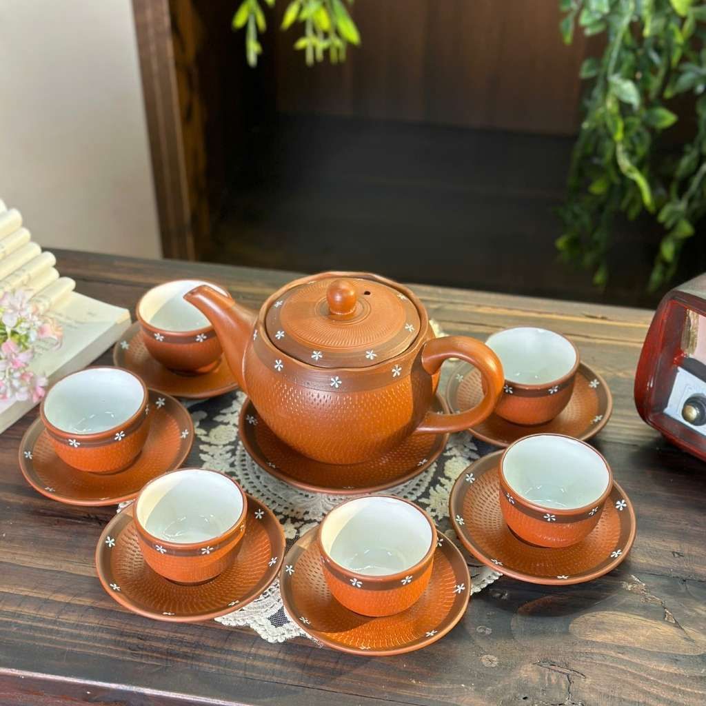 Bộ ấm chén gốm sứ bát tràng tử sa BKCEVN-9107