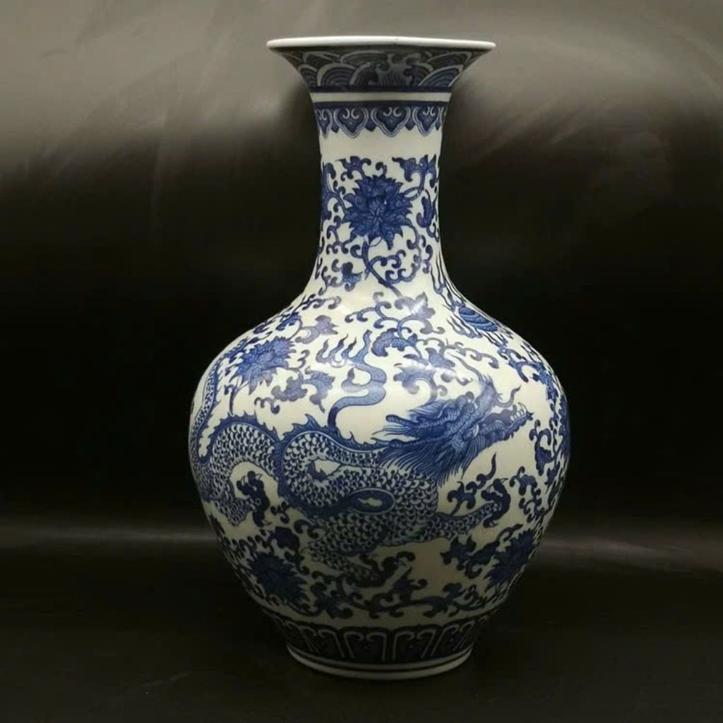 Bình gốm Song Long Xuyên Hoa men lam xanh BKCECN-9239