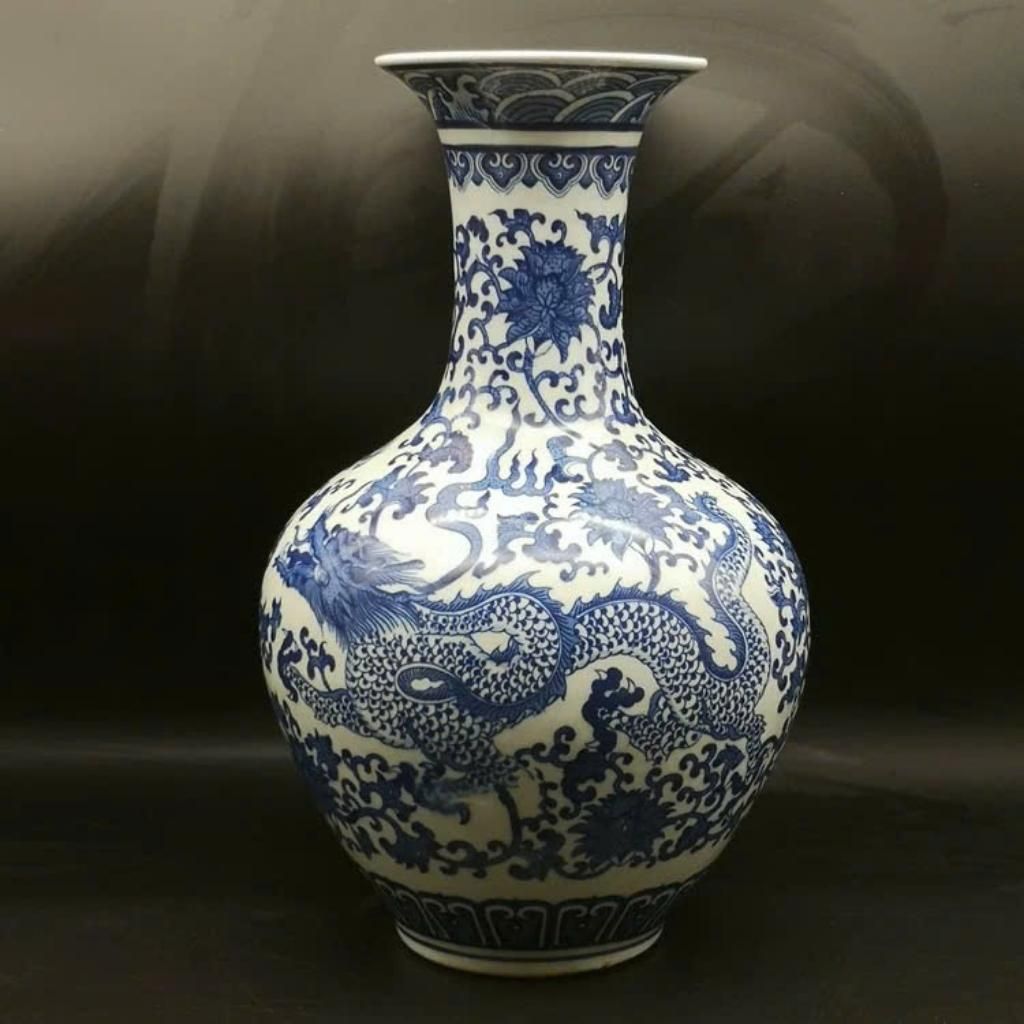 Bình gốm Song Long Xuyên Hoa men lam xanh BKCECN-9239