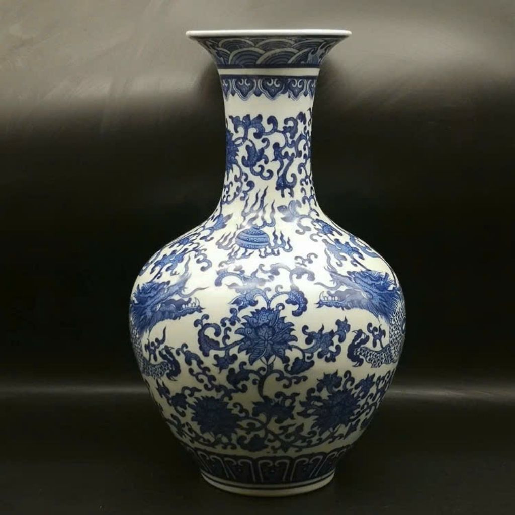 Bình gốm Song Long Xuyên Hoa men lam xanh BKCECN-9239