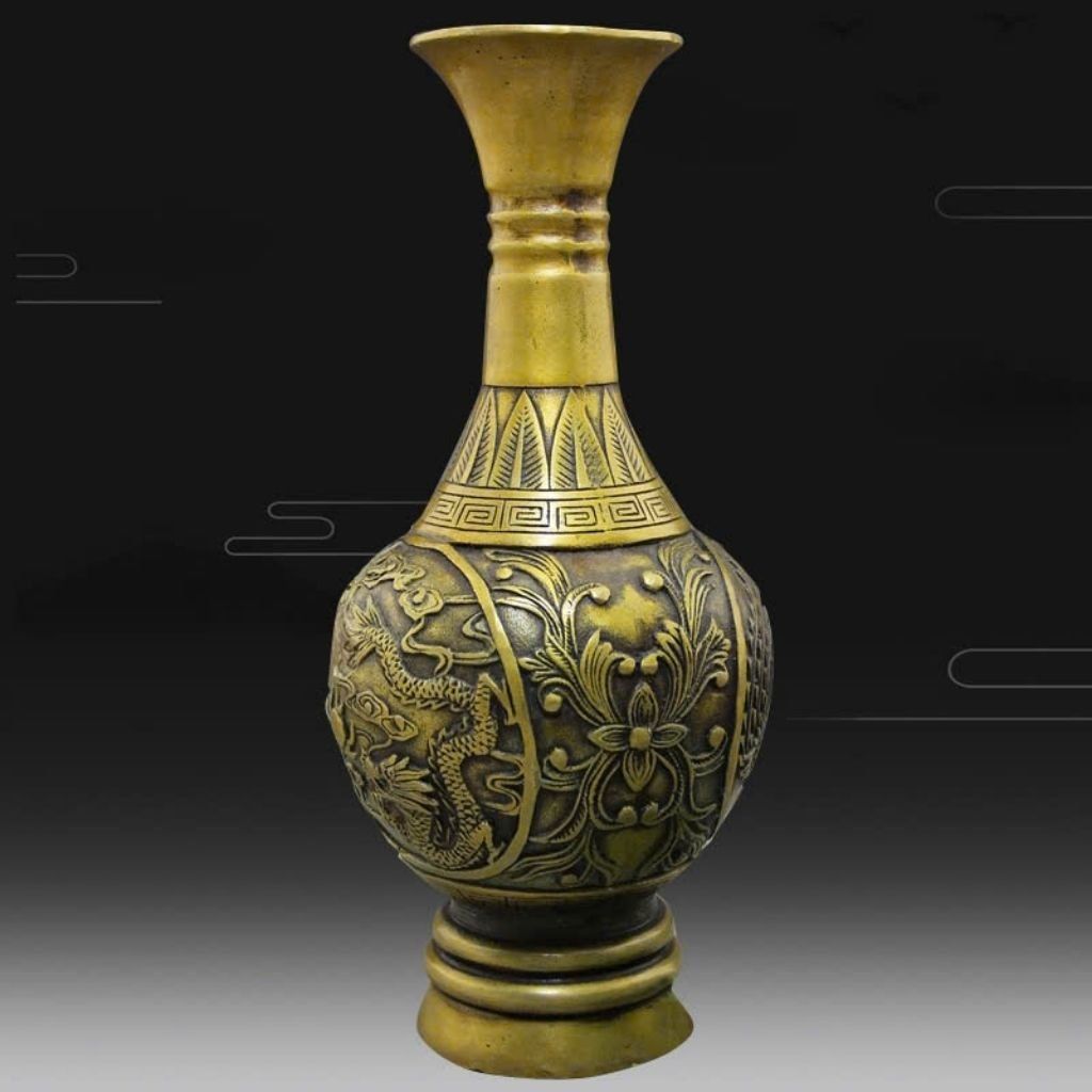 Lọ hoa đồng vàng chạm rồng BKMECN-9141