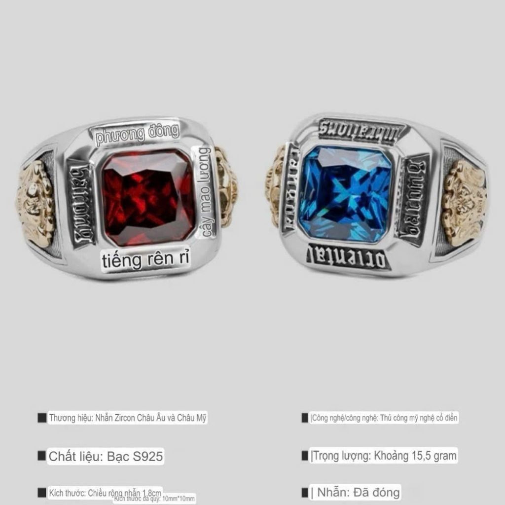 NHẪN NAM VUÔNG ZIRCON XANH DƯƠNG BKSTCN-9096