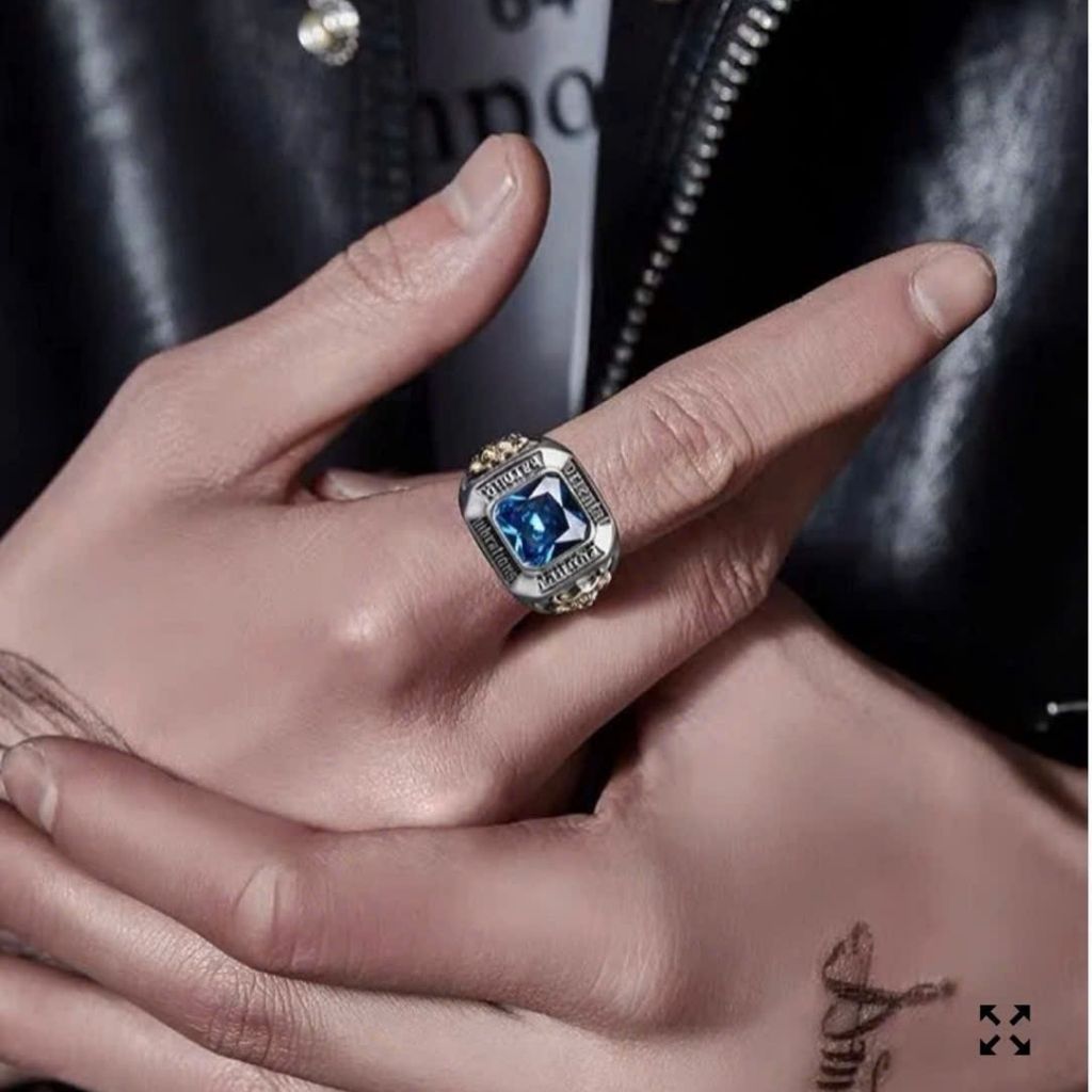 NHẪN NAM VUÔNG ZIRCON XANH DƯƠNG BKSTCN-9096