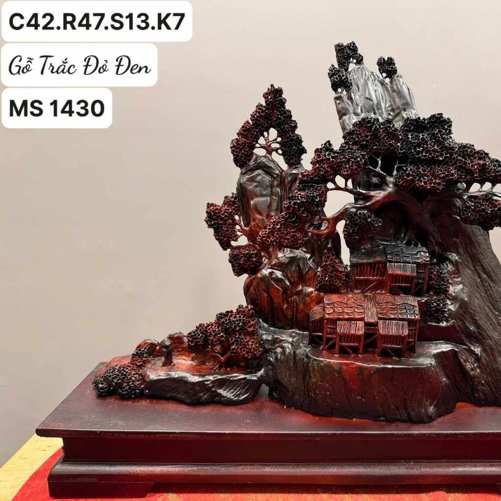 Tiểu cảnh xông trầm gỗ trắc đỏ đen BKWOVN-9183