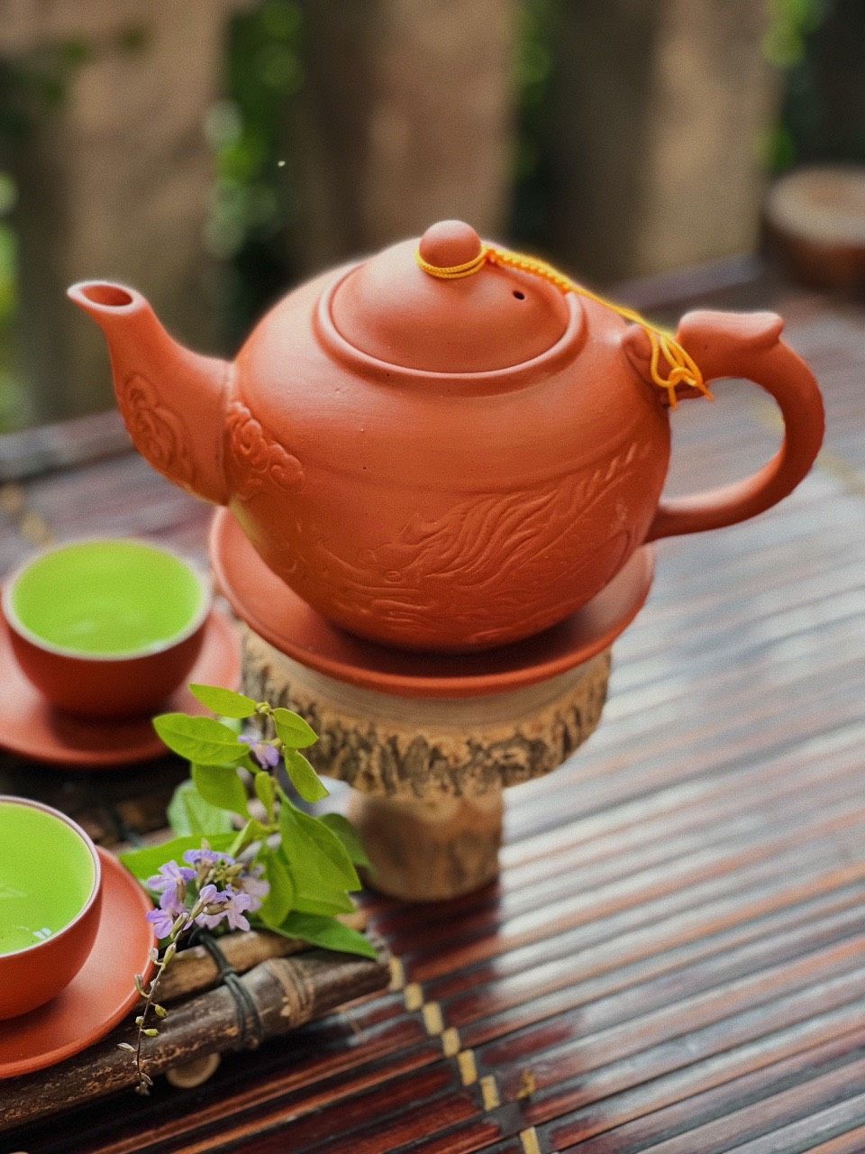 Bộ Ấm Chén Tử Sa Bát Tràng Độc Long Dáng Cây Dung Tích 400ml Cao Cấp