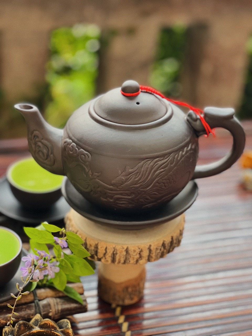 Bộ Ấm Chén Tử Sa Bát Tràng Độc Long Dáng Cây Dung Tích 400ml Cao Cấp